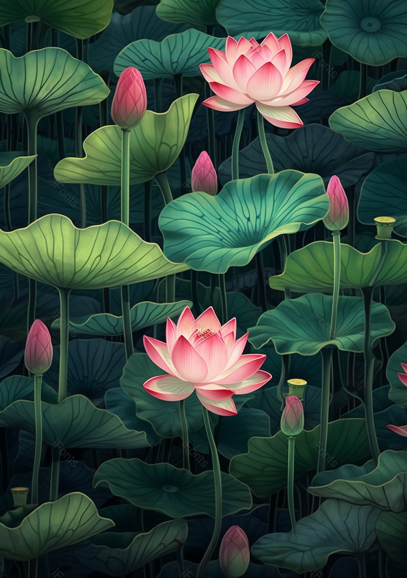 夏日荷花荷叶接天莲叶绿色插画背景,插画/手绘图,插画/手绘图库,插画/手绘图下载,插画/手绘